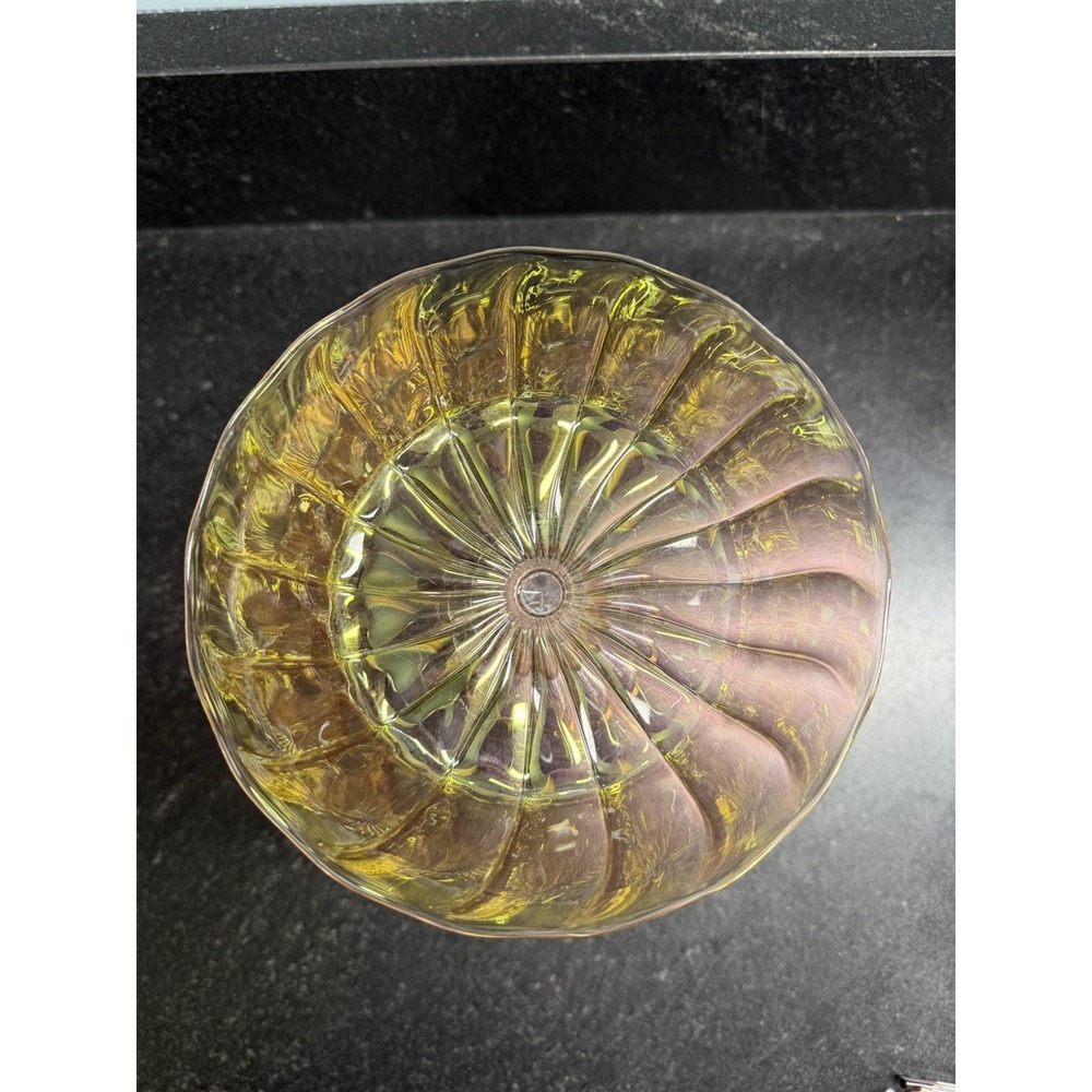 Bimini Art Glass Footed Nut Dish Delicate Hollow Stem Swirl Design Compote Champ - Picture 4 of 7
